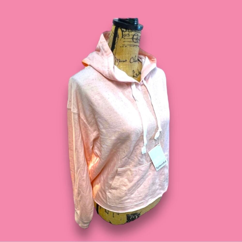 SPLENDID COLLECTION light pink speckled hoodie with frayed hem NWT M